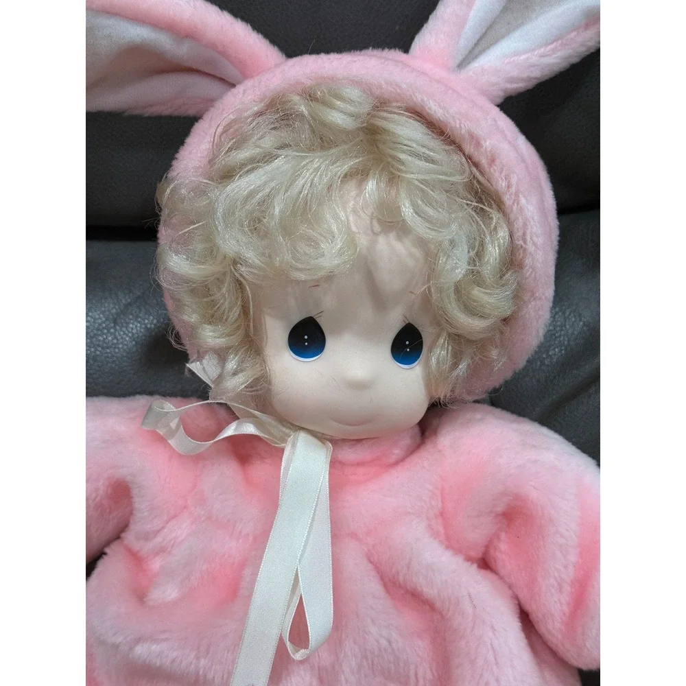 Precious Moments Porcelain Doll Pink Bunny‎ Rabbit Plush Onesie Blonde Hair Blue